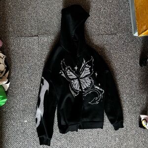 Oversized Black Hoodie with Butterfly Design